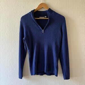 Classic Preppy Croft & Barrow Royal Blue Half-Zip Cable Knit Sweater
